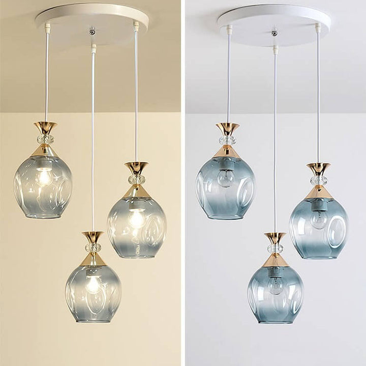 Zeitgenössische nordische Inselleuchte mit kugelförmigem Schirm aus Farbverlaufsglas und Metall, 1/3-flammig, für das Wohnzimmer 