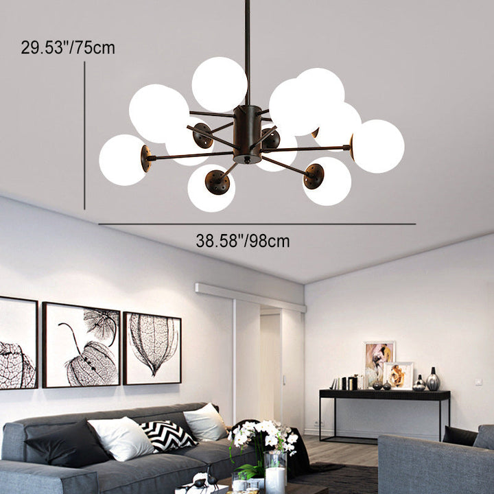 Moderner Mid-Century Eisenrahmen Magic Bean Glasschirm 8/12/16-Licht Kronleuchter für Wohnzimmer 