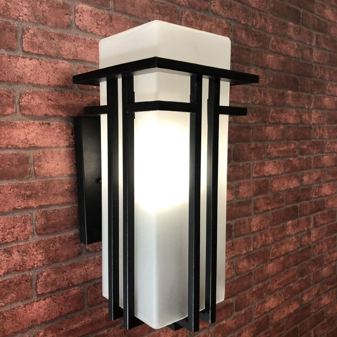 Chinesischer Vintage rechteckiger Glasschirm 1-Licht Außenwandleuchte 