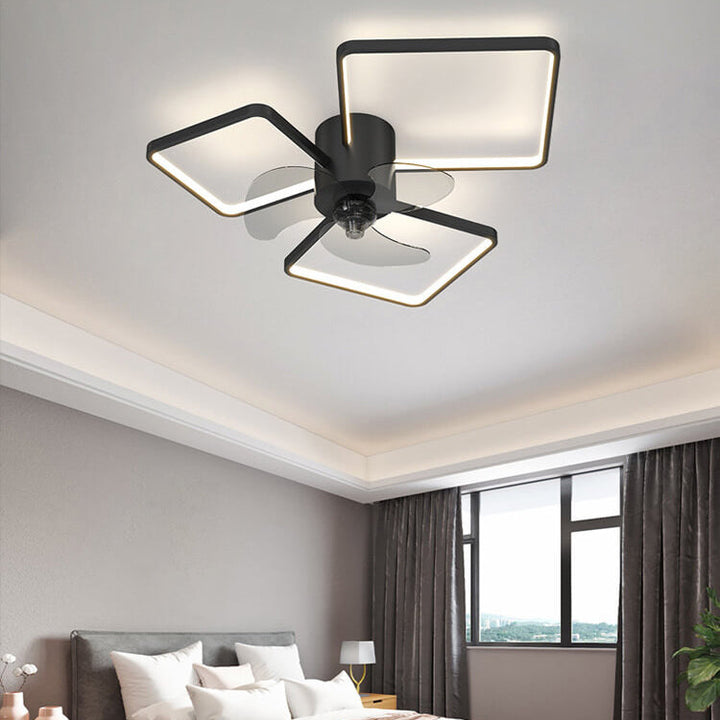 Modern Light Luxury Geometric Square Round Design LED Flush Mount Ceiling Fan Light