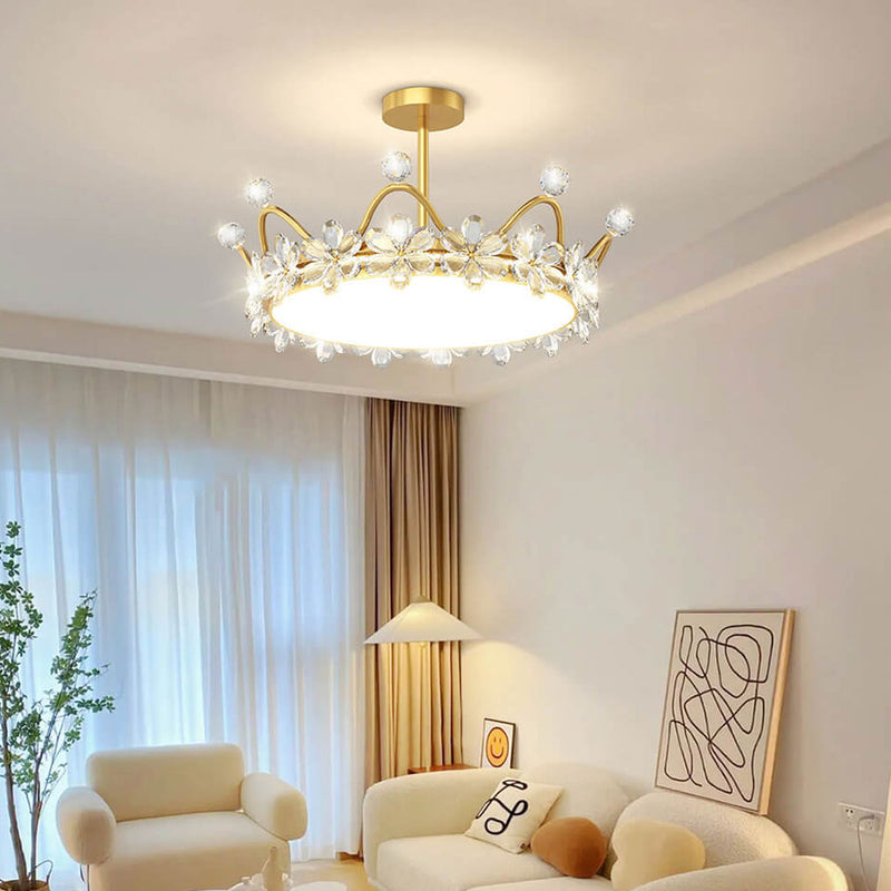 Modern Minimalist Wrought Iron Crystal Crown Projection LED Flush Mount Ceiling Light