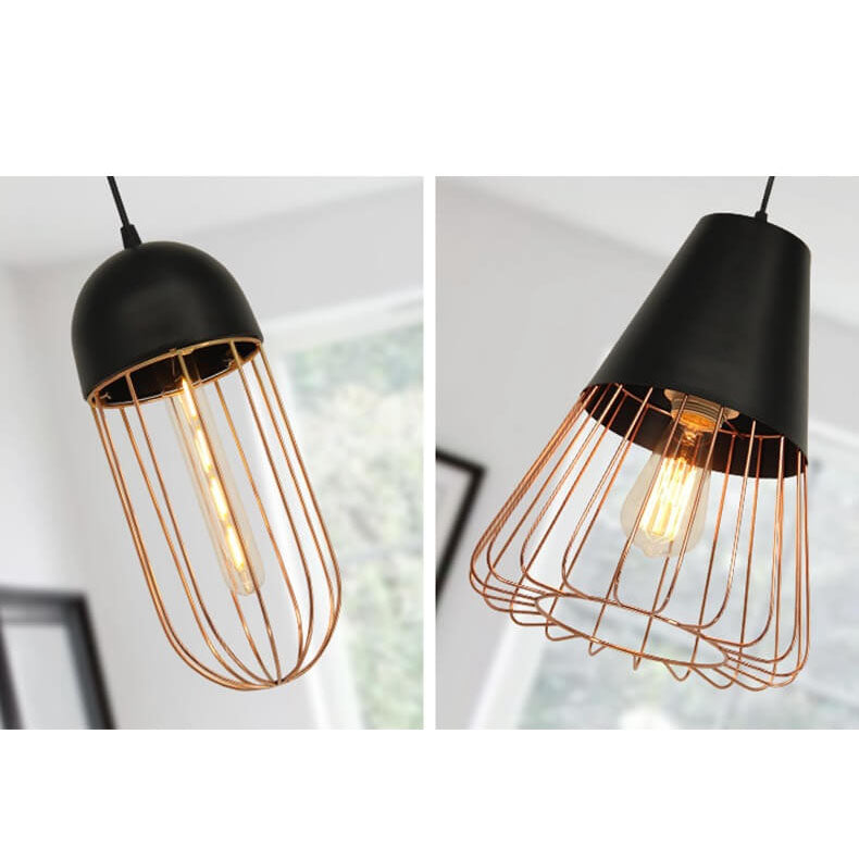 Nordic Creative Iron Cage Geometry 1-Light Pendant Light