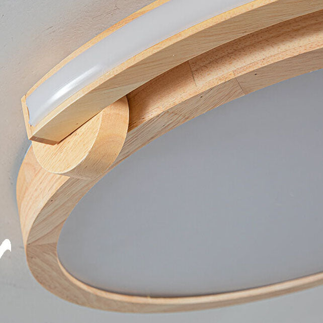 Simple Japanese Wood Log Round Acrylic LED Flush Mount Ceiling Light