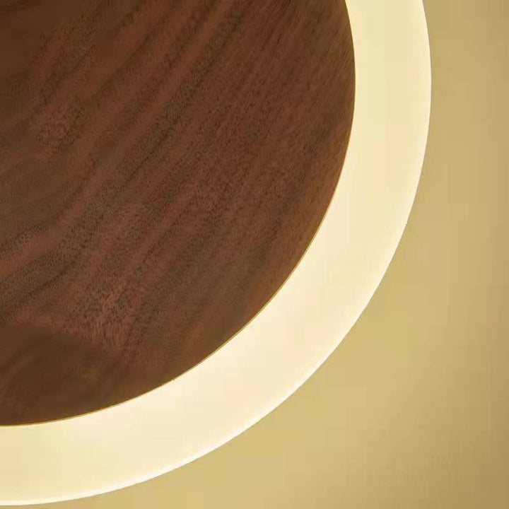 Aplique de pared LED con pantalla redonda de nogal negro japonés tradicional para sala de estar 