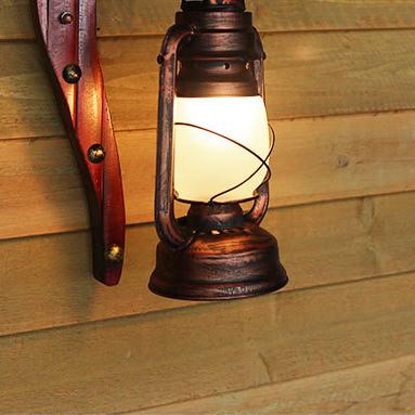 Retro Bamboo Weaving Handle 1-Light Antique Glass Kerosene Wall Lamp