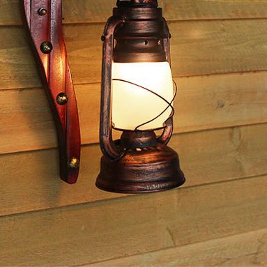 Retro Bamboo Weaving Handle 1-Light Antique Glass Kerosin Wandlampe 
