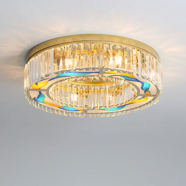 Modern Luxury Enameled Crystal Round 5-Light Flush Mount Ceiling Light