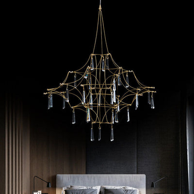 Modern Minimalist Mesh Brass Crystal LED Chandelier