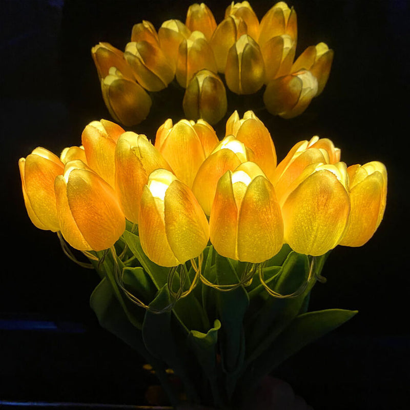 LED-Tischlampe mit Tulpenblumendekoration im Tiffany-Stil 