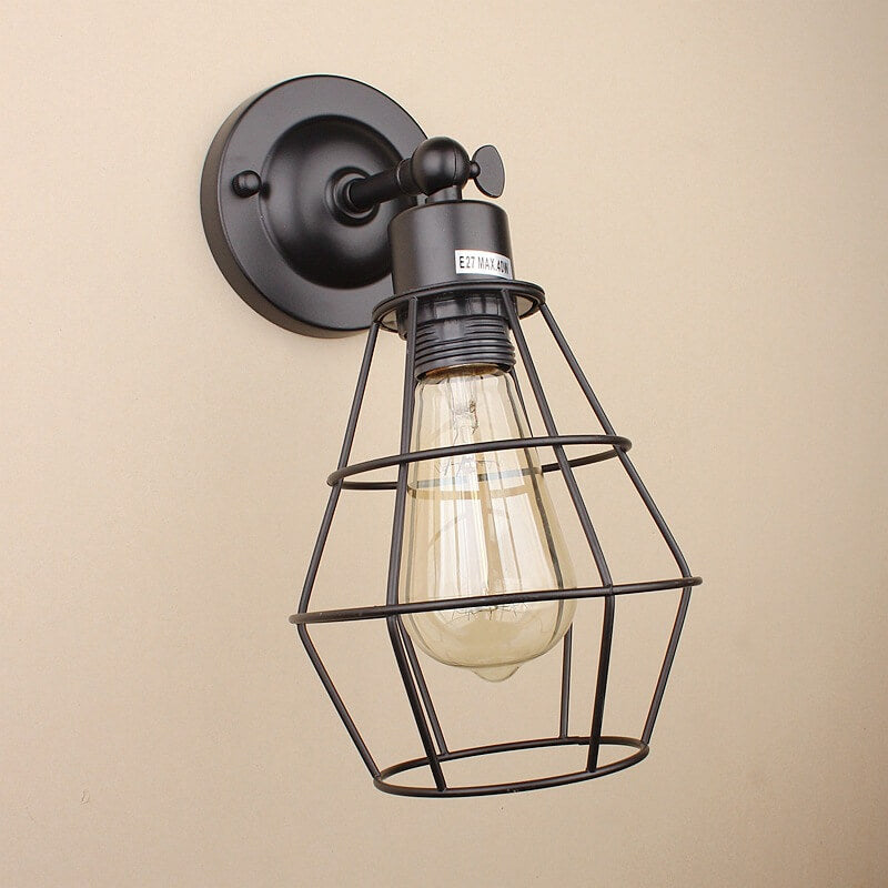 Industrial Vintage Iron Cage 1-Light Wall Sconce Lamp