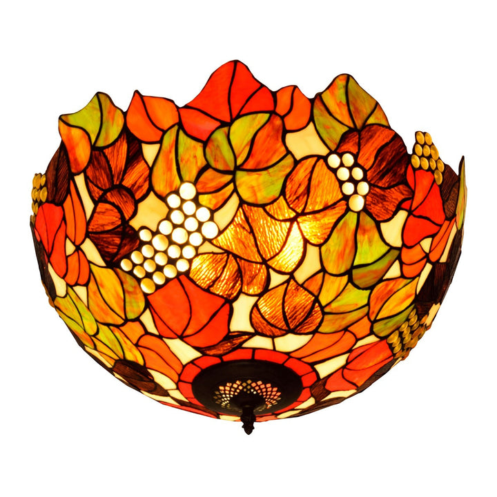 European Vintage Rustic Tiffany Stained Glass Iron 5-Light Flush Mount Lighting