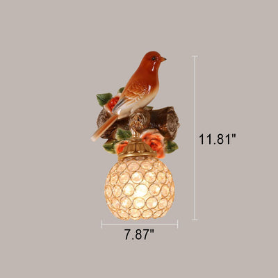 European Vintage Bird Resin Glass 1-Light Wall Sconce Lamp