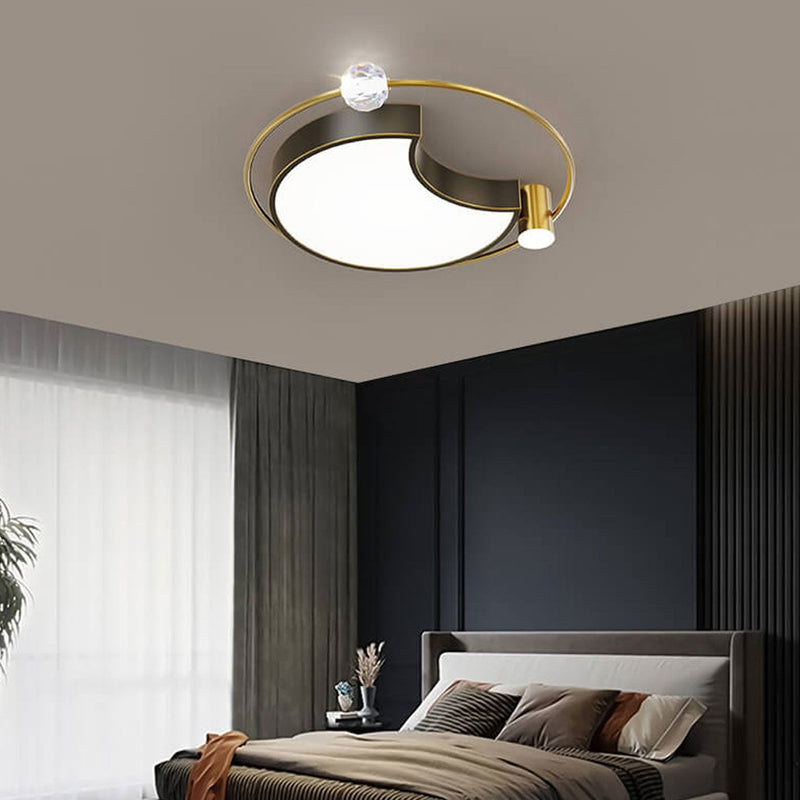 Nordic Luxury Star Moon Copper Crystal LED Flush Mount Ceiling Light
