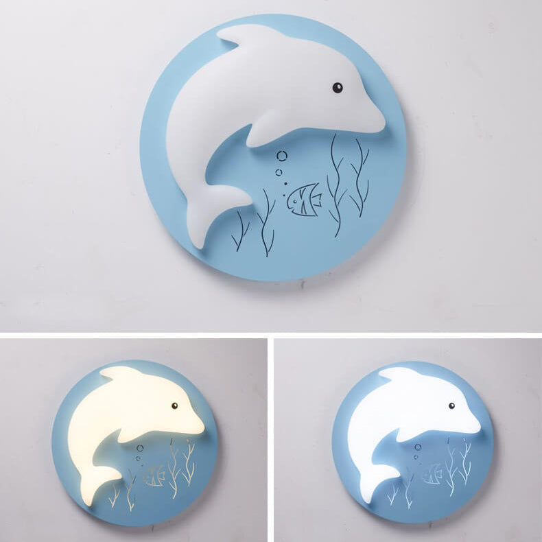 Cartoon Cute Dolphin Blue Disc LED Flush Mount Ceiling Light