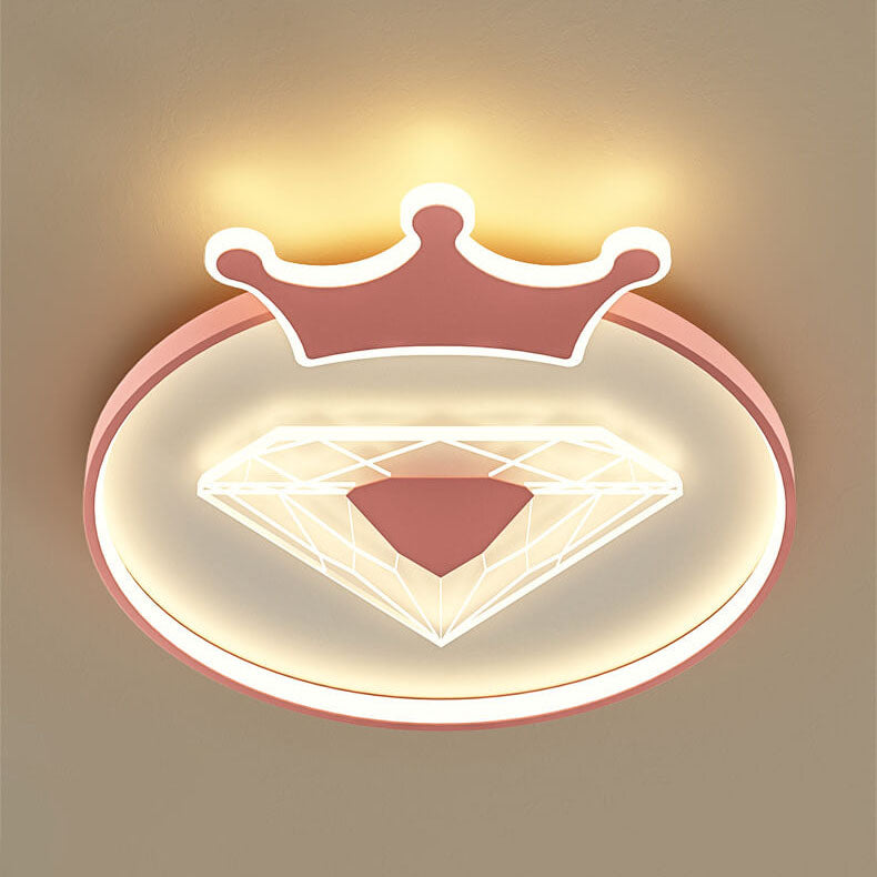 Plafonnier LED pour enfants avec abat-jour acrylique en forme de couronne ronde et diamant de simplicité créative 