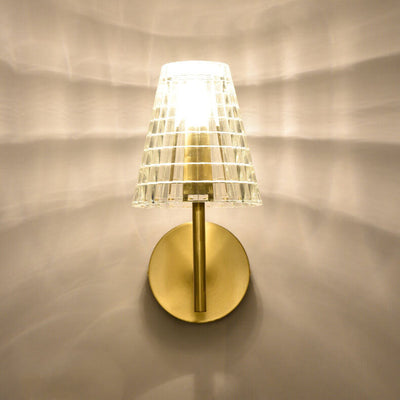 Modern Luxury Textured Glass Cone Brass 1-Light Wall Sconce Lamp