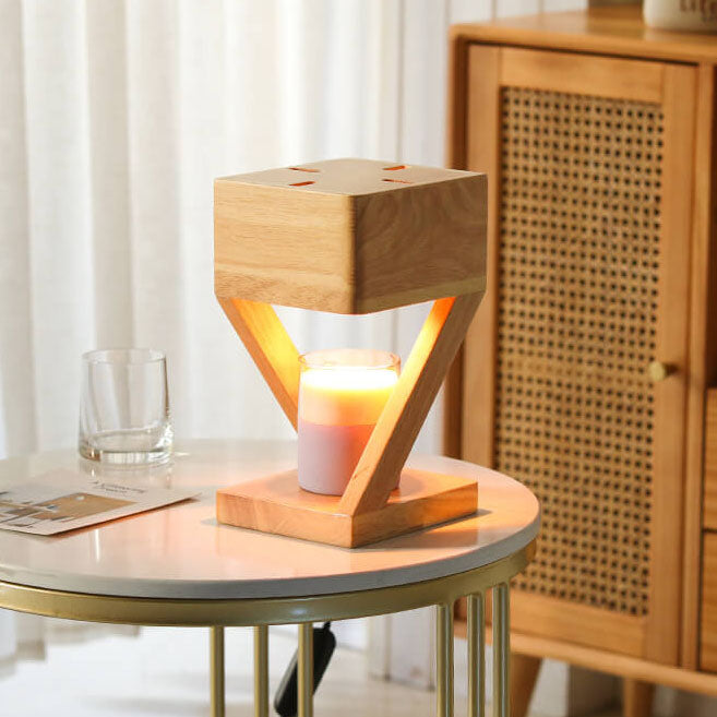 Contemporary Nordic Solid Wood Geometric Hollow 1-Light Melting Wax Table Lamp for Bedroom