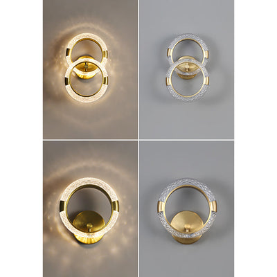 Contemporary Luxury Golden Finish Ring Crystal Embellishment LED Wall Sconce Lamp For Bedroom