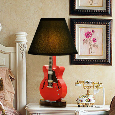 Cartoon Creative Fabric Shade Guitar 1-Light Table Lamp