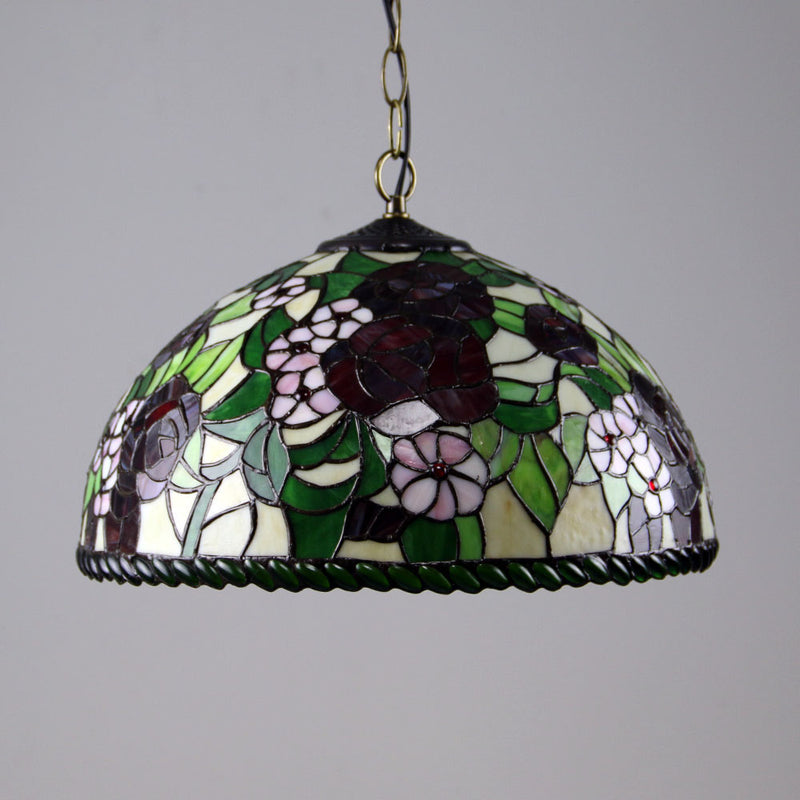 Vintage Tiffany Butterfly Rose Dome 1-Light Pendant Light