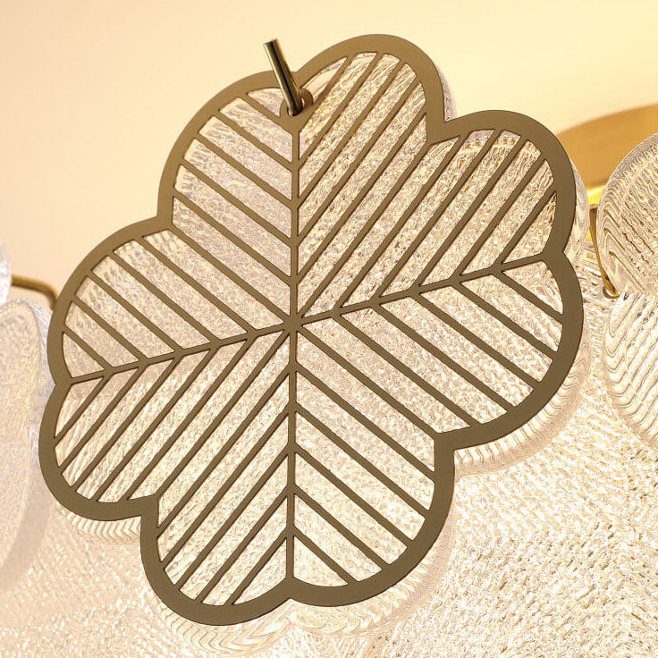 Traditional French Floral Glass Round Hardware 5/8 Light Semi-Flush Mount Ceiling Light for Living Room