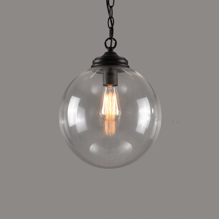 Contemporary Industria Clear Glass Iron Orb 1-Light Pendant Light For Living Room