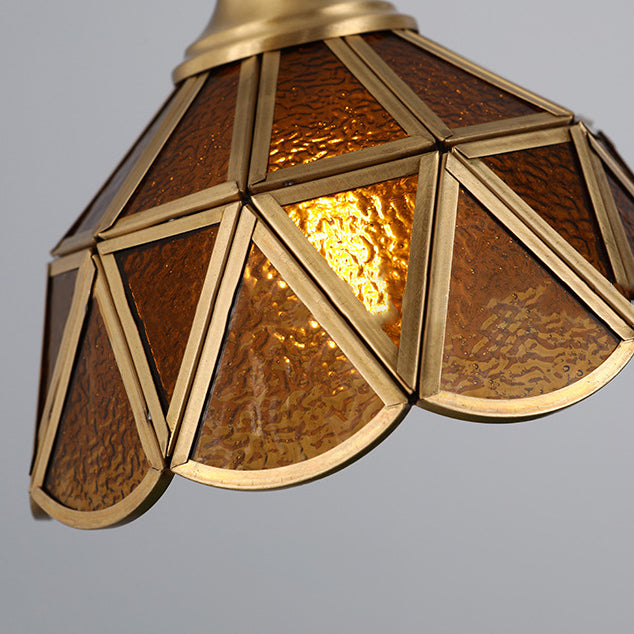 Traditionelle 1-flammige Pendelleuchte im Vintage-Stil mit kegelförmigem Glasschirm mit Wasserstruktur für das Wohnzimmer 