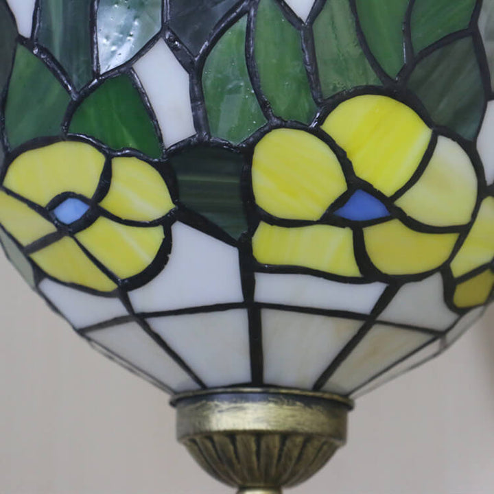 Applique murale européenne à 1 lumière en verre teinté à feuilles vertes florales Tiffany 