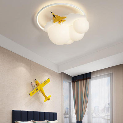 Modern Kids Cloudy Airplane Iron Resin Rotomolded LED Flush Mount Ceiling Light