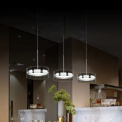 Contemporary Scandinavian Stainless Steel Glass Cylinder Shade LED Island Light Chandelier For Dining Room