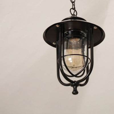 Industrial Vintage Aluminum Cage Glass 1-Light Outdoor Waterproof Pendant Light