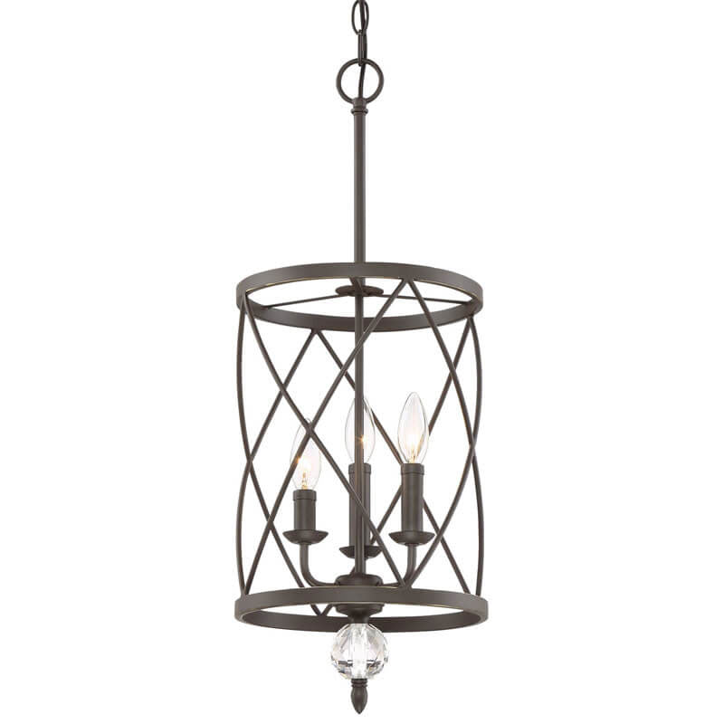 Industrial Wrought Iron Cross Grid Design 3-Light Chandelier