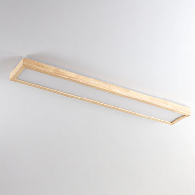 Japanese Minimalist Log Rectangular Walnut LED Flush Mount Ceiling Light