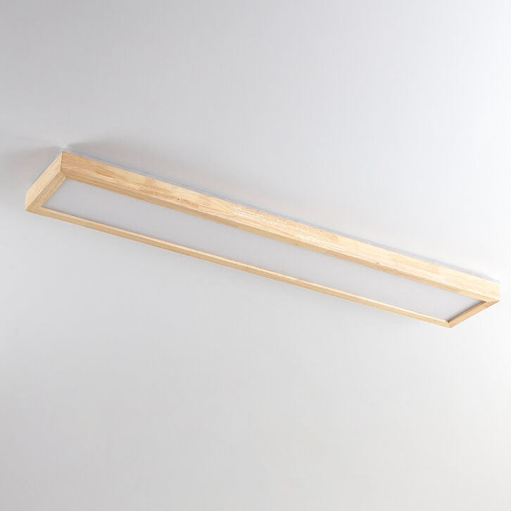 Japanese Minimalist Log Rectangular Walnut LED Flush Mount Ceiling Light