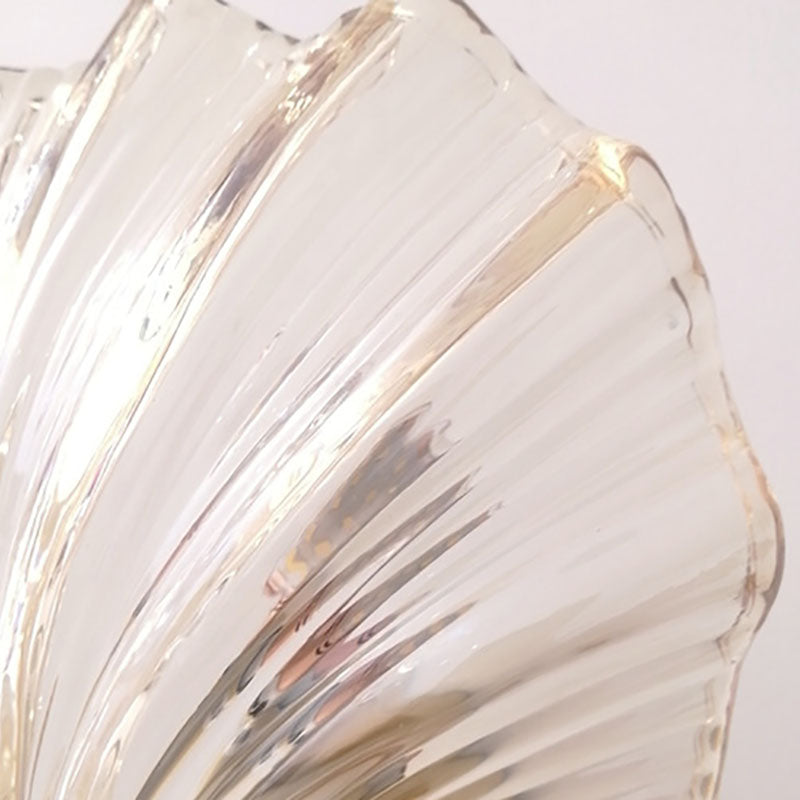 Modern Art Deco Scalloped Shell Amber Glass Shade Brass Frame 1-Light ...