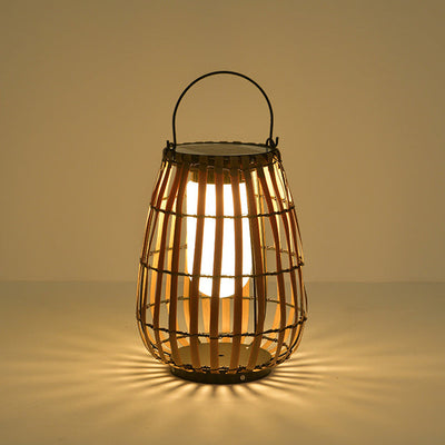 Contemporary Retro Imitation Rattan Weaving Cage Waterproof LED Lawn Landscape Light For Garden