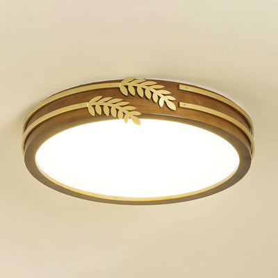 New Chinese Walnut Creative Golden Wheat Ear Decoration Design LED Flush Mount Light