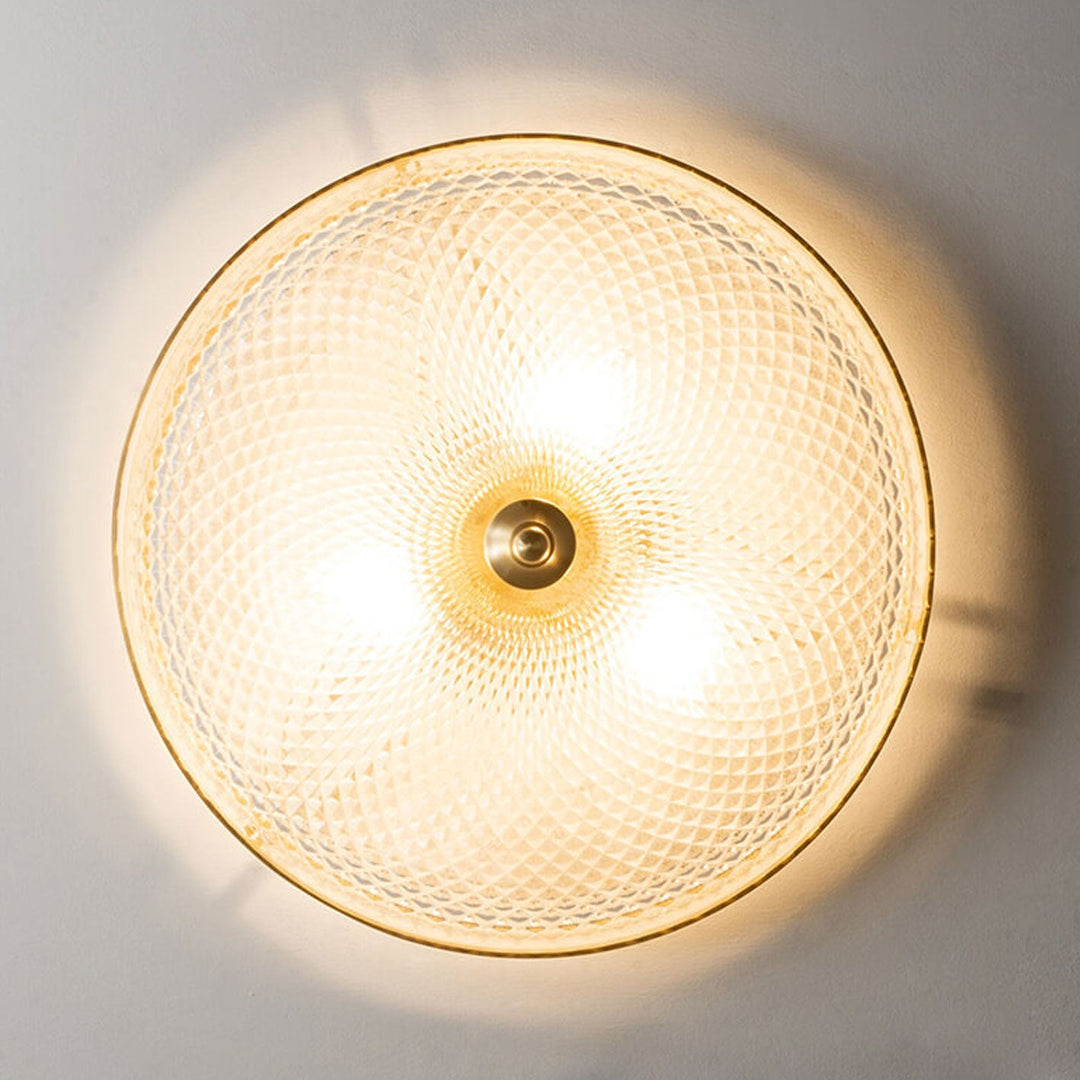 Lámpara de Techo Empotrada de Lujo Vintage Redonda de Latón con Tazón de Vidrio y 3 Luces 