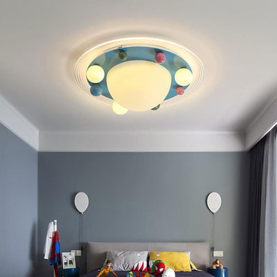 Cute Space Planet Macaron Color Children's LED Flush Mount Ceiling Light