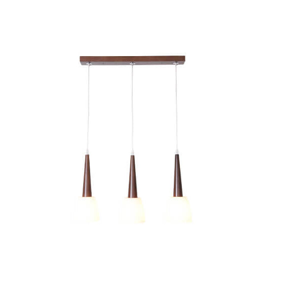 Modern Chinese Walnut Glass Shade 3-Light Chandelier