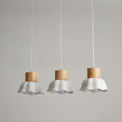 Nordic Solid Wood White Dome Shade 3-Light Chandelier