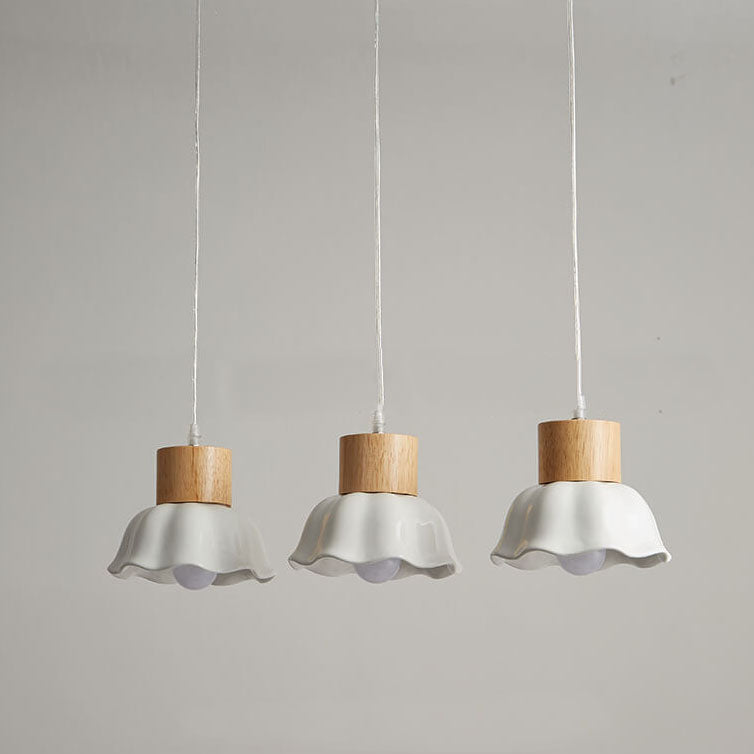 Nordic Solid Wood White Dome Shade 3-Light Chandelier