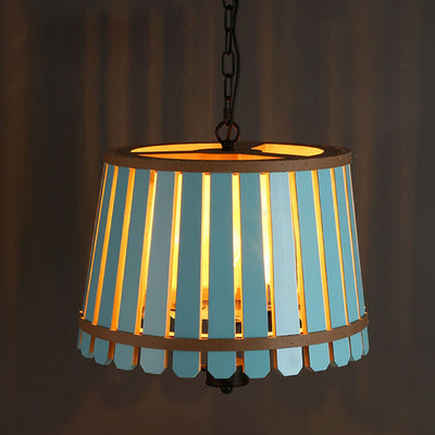 Modern Colored Wooden Barrel Dome 3 Light Chandelier
