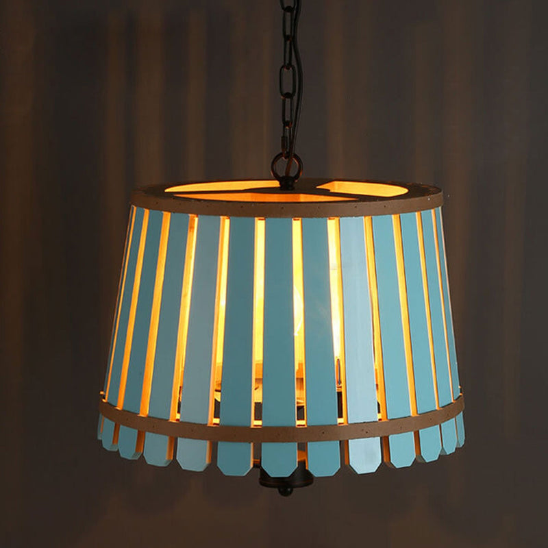 Modern Colored Wooden Barrel Dome 3 Light Chandelier