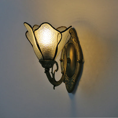 Vintage Tiffany Petals Stained Glass 1-Light Wall Sconce Lamp