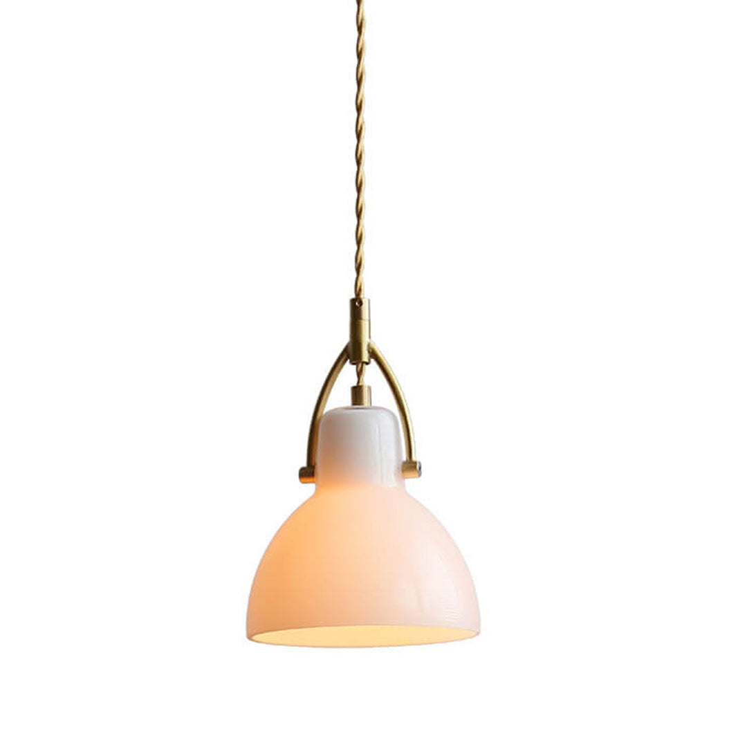 Vintage Milchweißes Glas Kuppel 1-Licht Mini Messing Pendelleuchte 