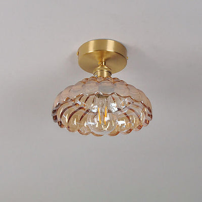 Vintage Brass Glass Dome 1-Light Semi-Flush Mount Ceiling Light