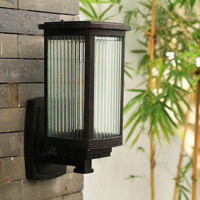 Solar Chinese Outdoor Square Column Cage 1-Light Wall Sconce Lamp