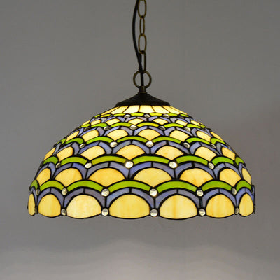 European Vintage Tiffany Glass Hardware 1-Light Pendant Light