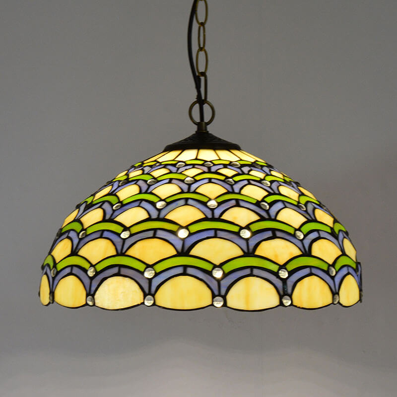 European Vintage Tiffany Glass Hardware 1-Light Pendant Light